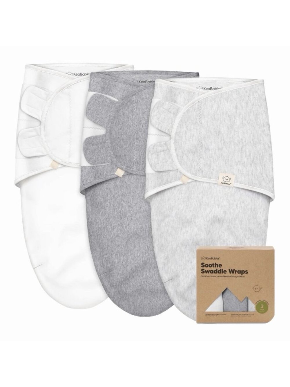 KeaBabies 3-Pack Soothe Swaddle Wraps 0-3 Months